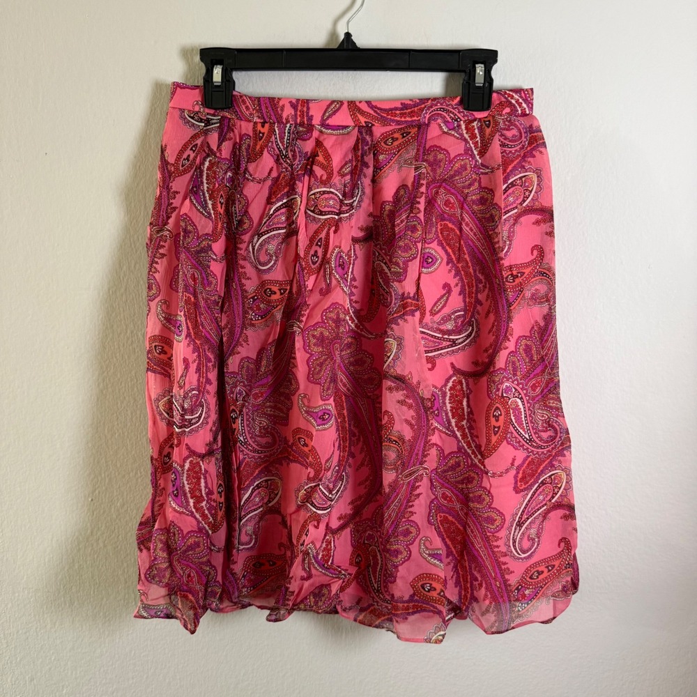 J.Crew Womens‎ Pink Paisley 100% Silk Pleated Mini Skirt Size 6 Side Zip Lined